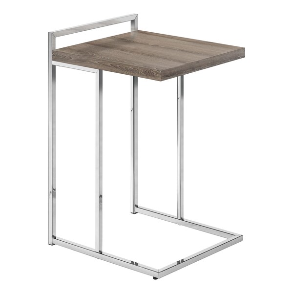 Accent Table, C-shaped, End, Side, Snack, Living Room, Bedroom, Metal, Laminate, Brown, Chrome